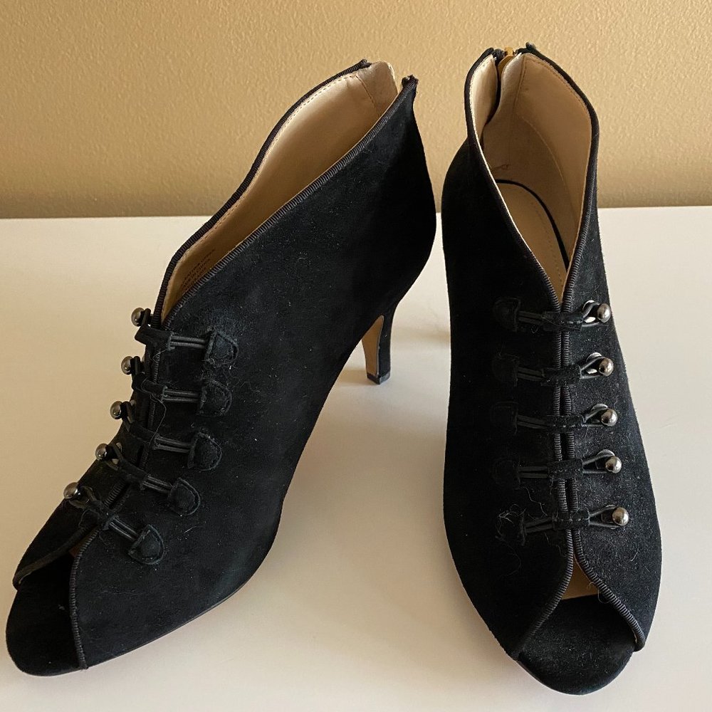 Adrienne Vittadini Black Suede Peep Toe Booties- 8.5